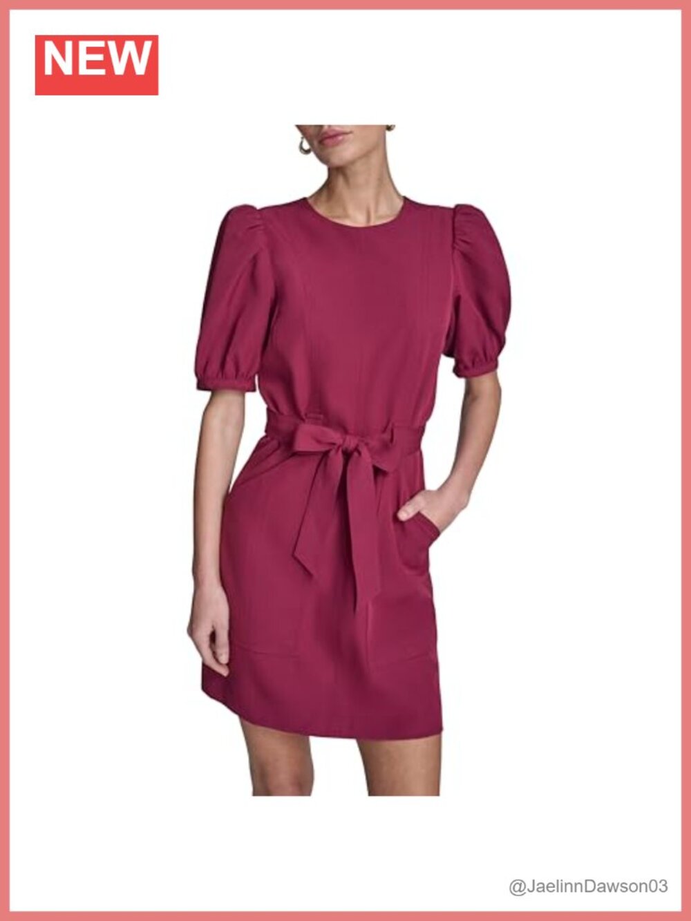 Puff Sleeve Tie Belt Sheath Mini Dress